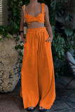 Casual Solid Frenulum Square Collar Sleeveless Two Pieces