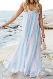 Fashion Bohemian Gradual Change Patchwork Spaghetti Strap Beach Dresses