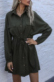 Fashion Street Solid Split Joint Turndown Collar A Line Dresses
