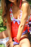 Fashion Sexy Print Frenulum Backless Swimwears