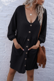 Casual Solid Pocket Buckle V Neck A Line Dresses
