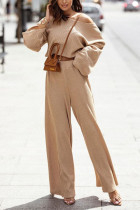 Fashion Sexy Solid Basic Off the Shoulder Long Sleeve Two Pieces