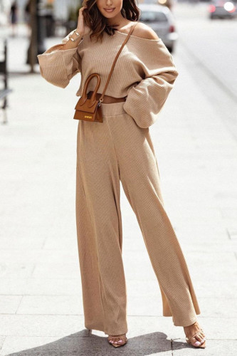 Fashion Sexy Solid Basic Off the Shoulder Long Sleeve Two Pieces