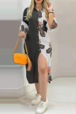 Fashion Street Print Buckle Contrast Shirt Dress Dresses