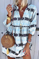 Fashion Street Print Patchwork V Neck Pleated Dresses