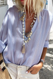 Casual Striped Solid Split Joint Turndown Collar Tops