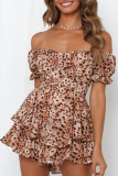 Fashion Street Print Patchwork Off the Shoulder Loose Rompers