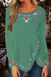 Fashion Casual Print Patchwork O Neck Tops