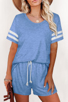 Fashion Casual Solid Split Joint O Neck Short Sleeve Two Pieces