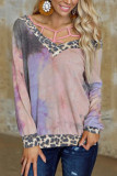 Fashion Casual Print Split Joint V Neck Tops