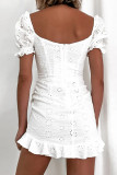 Fashion Street Solid Hollowed Out Square Collar Wrapped Skirt Dresses