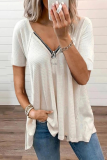 Fashion Solid Patchwork V Neck T-Shirts