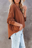 Casual Solid Buckle O Neck Tops
