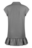 Fashion Casual Solid Patchwork Turndown Collar A Line Dresses(4 Colors)