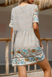 Elegant Floral Buckle V Neck A Line Dresses