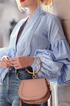 Sportswear Striped Patchwork V Neck Tops