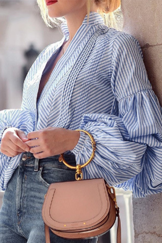 Sportswear Striped Patchwork V Neck Tops