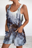 Casual Print Pocket V Neck Loose Rompers