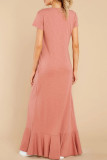 Fashion Casual Solid Split Joint O Neck Irregular Dresses