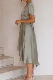 Fashion Elegant Solid Knotted With Belt V Neck Irregular Dress Dresses