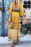 Fashion Bohemian Print Patchwork V Neck A Line Dresses
