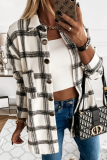 Casual Plaid Buckle Turndown Collar Tops