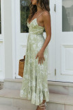 Fashion Sexy Print Split Joint V Neck Waist Skirt Dresses