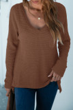 Fashion Casual Solid Split Joint V Neck T-Shirts