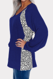 Casual Leopard Patchwork V Neck Tops