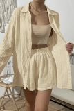 Casual Simplicity Solid Fold Turndown Collar Long Sleeve Two Pieces(8 Colors)