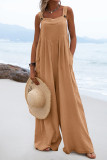 Casual Solid Patchwork Square Collar Loose Jumpsuits