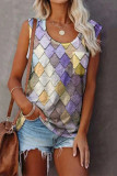 Casual Plaid Contrast O Neck Tops