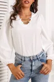 Fashion Elegant Solid Split Joint Chains V Neck Tops