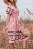 Elegant Floral Split Joint Draw String V Neck A Line Dresses