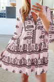 Fashion Sweet Print Patchwork V Neck Princess Dresses