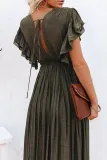 Elegant Solid Frenulum Buckle V Neck A Line Dresses