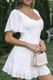 Fashion Street Solid Patchwork Square Collar A Line Dresses