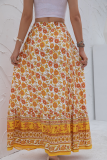 Elegant Floral Buttons Slit Regular High Waist Type A Full Print Bottoms