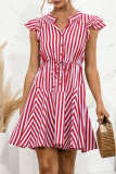 Fashion Sweet Striped Split Joint V Neck A Line Dresses
