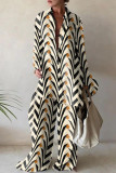 Casual Print Patchwork Turndown Collar Long Sleeve Two Pieces