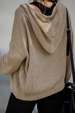 Casual Solid Draw String Zipper Hooded Collar Tops