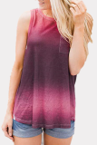 Casual Gradual Change Pocket Tie-dye O Neck Tops