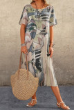 Casual College Print Patchwork O Neck Printed Dress Dresses