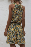 Elegant Print Floral Frenulum Halter A Line Dresses