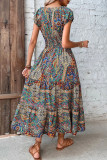 Bohemian College Print Fold V Neck A Line Dresses