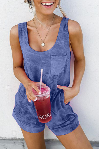 Casual Gradual Change Tie-dye U Neck Regular Rompers