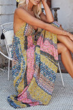 Fashion Street Print Split Joint Backless V Neck A Line Dresses