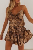 Fashion Street Leopard Split Joint Spaghetti Strap A Line Dresses
