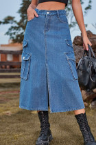 Casual Street Solid Slit High Waist Denim Skirts(5 Colors)
