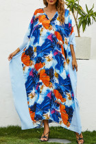 Fashion Street Print Split Joint V Neck Irregular Dresses